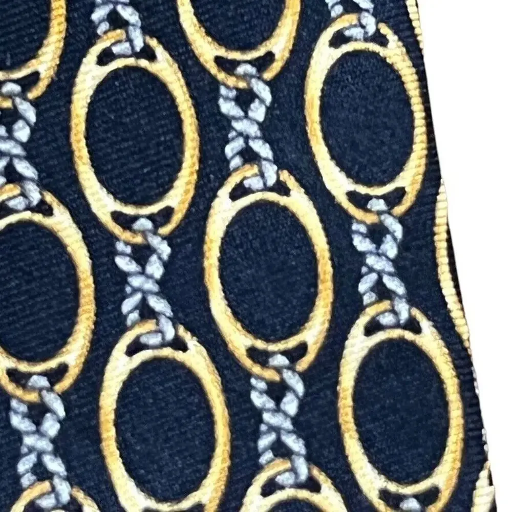 Brooks Brothers Makers Mens All Silk Chain Print Black Gold Neck Tie Necktie 3.5